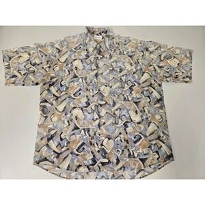 Vintage Riscatto Abstract Print Short Sleeve Button Up Linen Shirt Size XL‎ 90s
